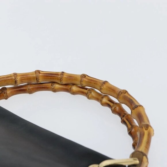 GUCCI Bamboo Hand Bag Leather Black Gold 000 1014 0575 Auth 149974 - Picture 8 of 16